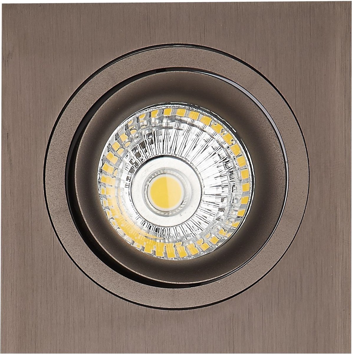 Zoom II inbouwspot in bronskleurig aluminium, dimbare 5W LED GU10 lichtbron, 2700K, 400 lumen, IP20, 95x95mm