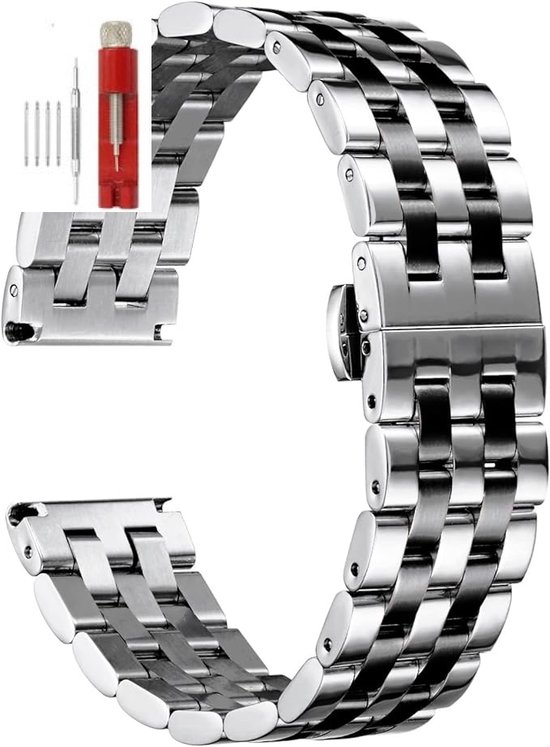 Horloge Band 20mm - Jubilee Horlogeband - Met Complete Toolset - Massieve Horlogeband - Zilver Zwart