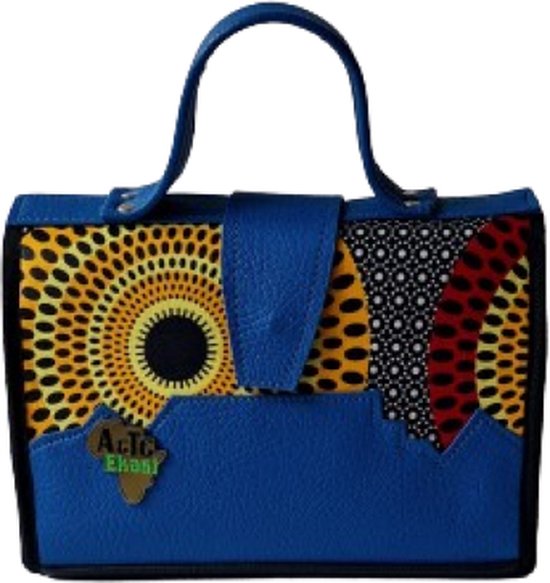 Jacqui's Arts & Designs - African design - damestas - elegant - handgemaakt - oceaan blauw - Afrikaanse stof - vegan leer - faux leer - Afrikaans geïnspireerd - kleurrijk