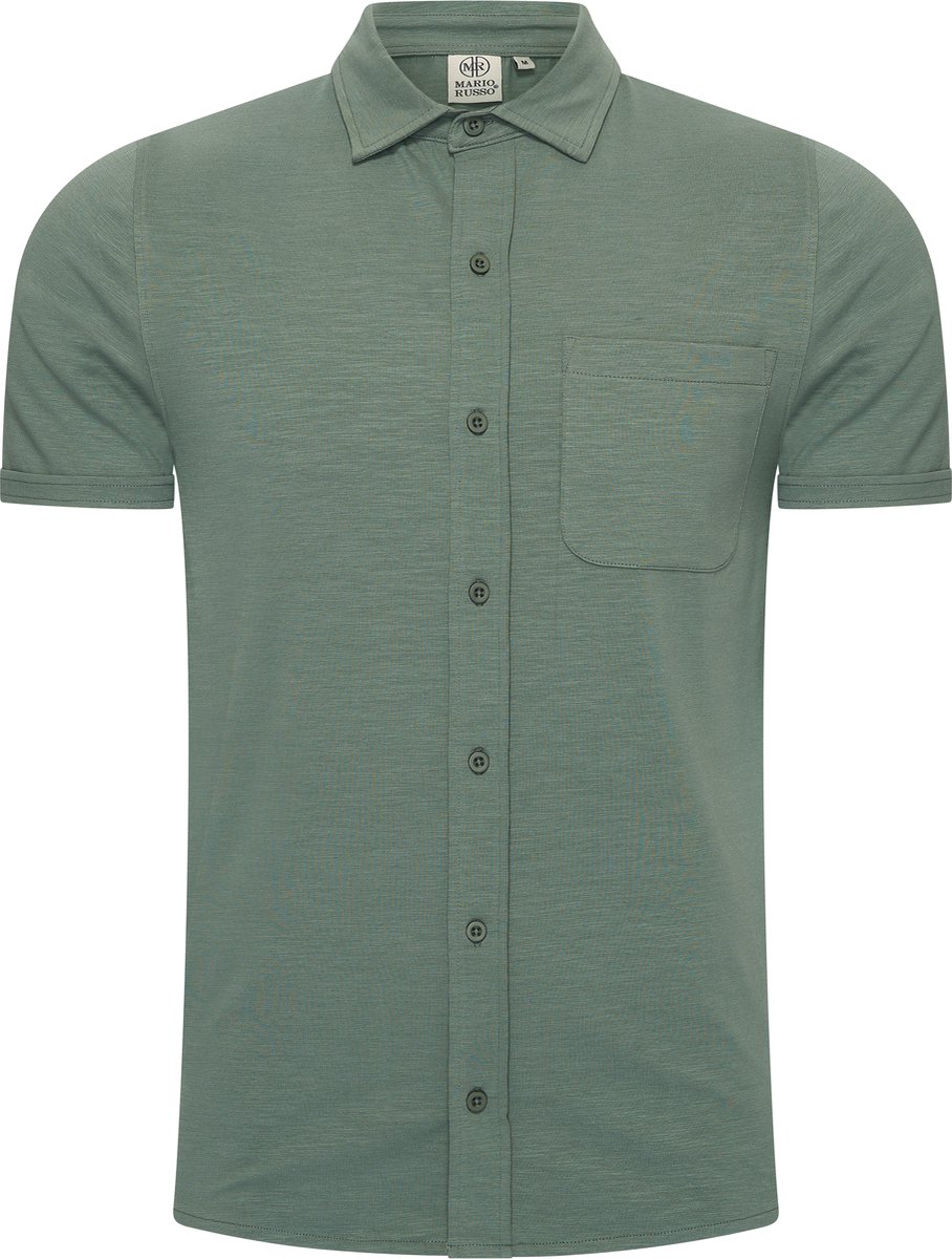 Mario Russo Korte Mouwen Overhemd - Overhemd heren - Polo Shirt Heren - t shirt heren - M - Eend Groen