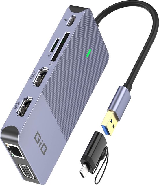 GiQ - USB C Hub Docking Station - Dubbele HDMI VGA Adapter - Triple Display - Compatibel met MacBook M1