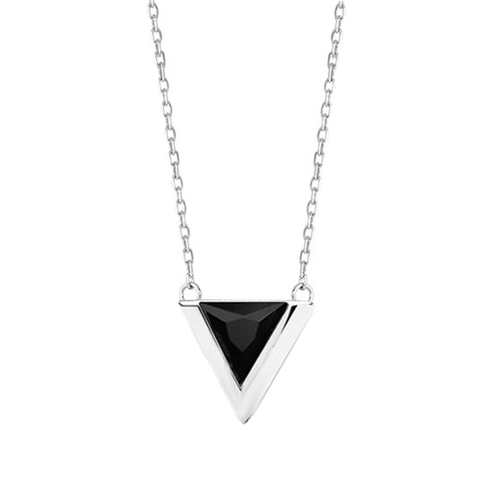 Chique driehoekige hanger zilveren ketting - Dames ketting met Driehoekige Zwarte Zirkonia - Zilver 925 - Amona Jewelry