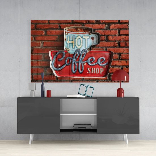 Glasschilderij - Hot Coffee - Wanddecoratie - Modern - 110x70 cm