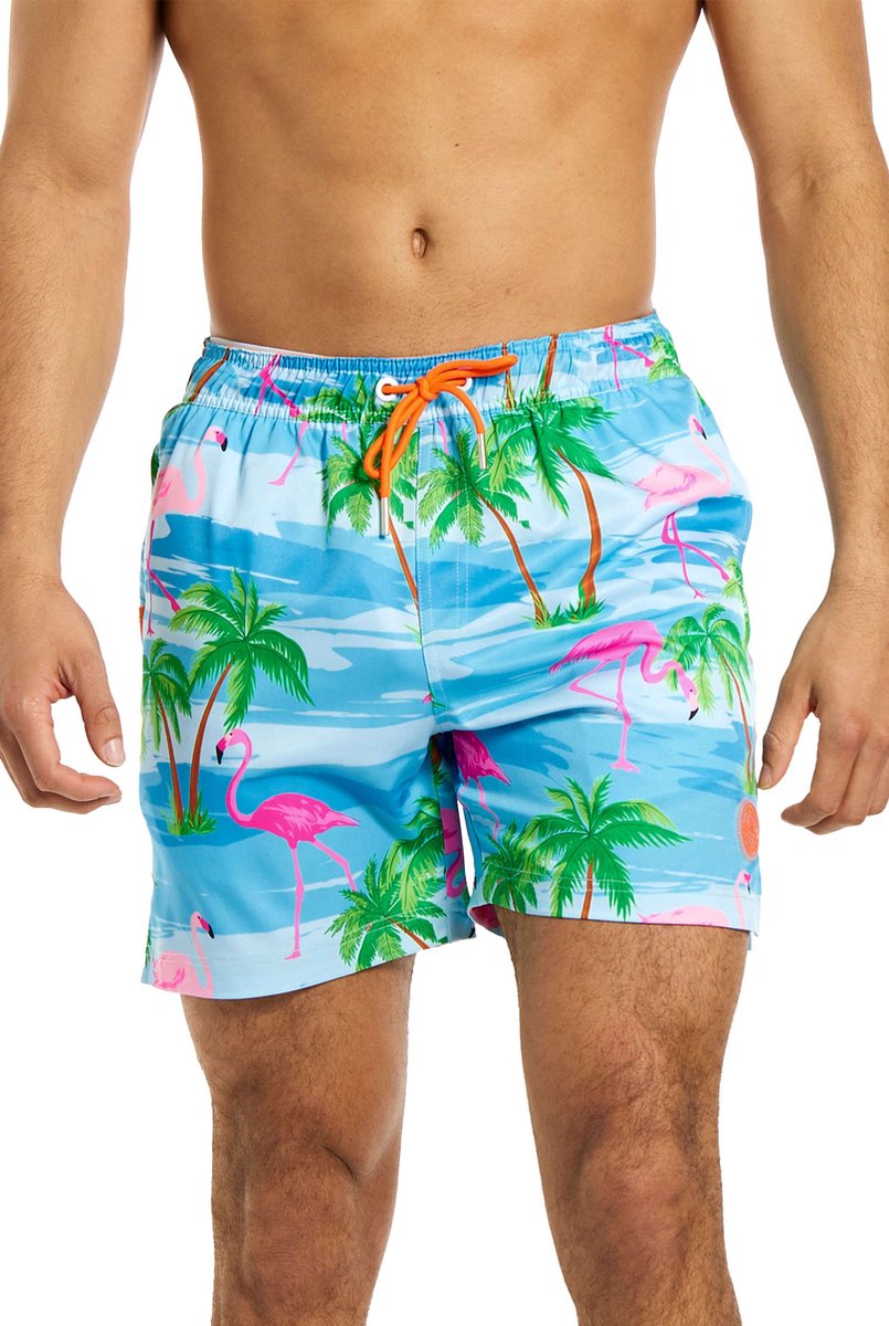 OppoSuits Flaminguy - Heren Zwembroek - Flamingo Shorts Met Ritsen en Zakken - Blauw