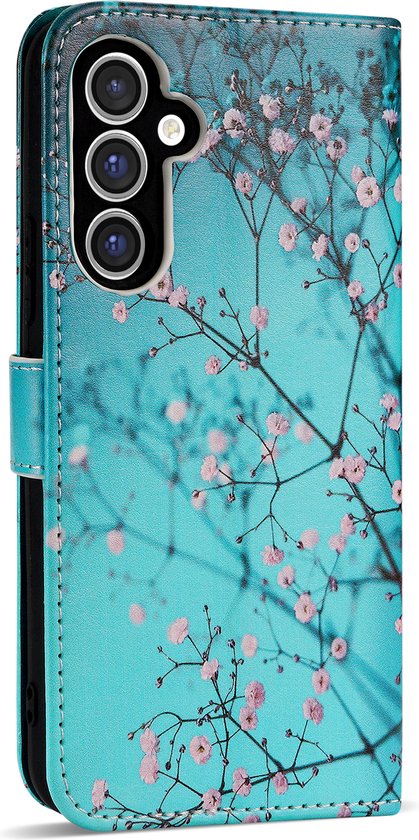 Geschikt voor Samsung Galaxy A25 hoesje - Solidenz bookcase - Telefoonhoesje A25 - Cover Hoesje met bloemen - Met Pasjeshouder - Sierkers