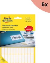 5x Avery etiket Zweckform 32x10mm wit pakje a 1144 etiketjes
