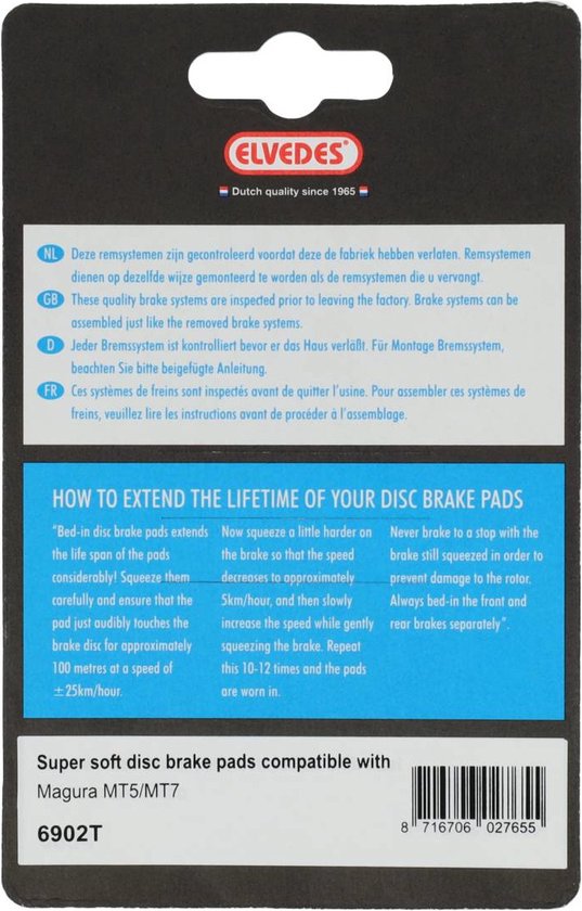 Elvedes Schijfremblokset 6902t (per Paar) Grijs