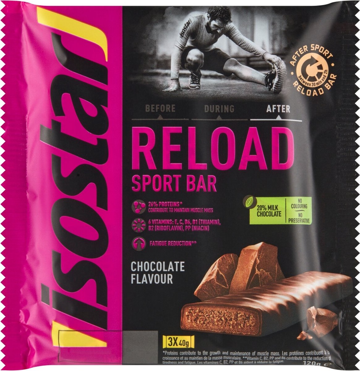 Isostar - Reload Sportreep Chocolade - 6 x 3 x 40 gr - Voordeelverpakking
