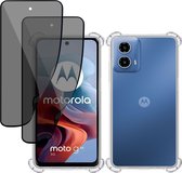 Hoesje + 2x Privé Screenprotector geschikt voor Motorola Moto G34 – Privacy Tempered Glass - Case Transparant