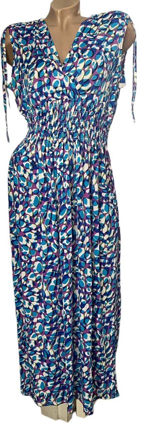 Dames maxi jurk met print L/XL Blauw/wit/paars/groen