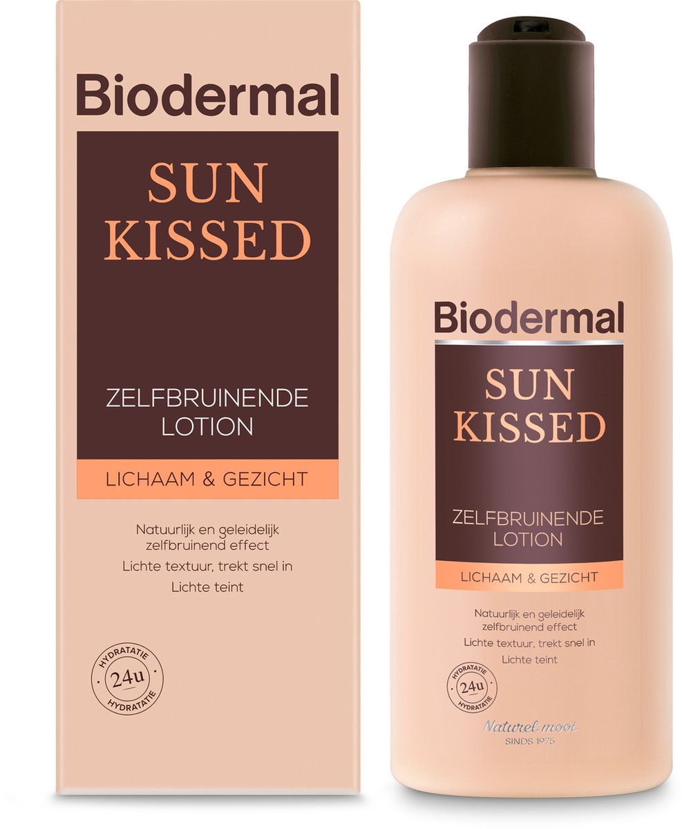Biodermal Sun Kissed Zelfbruinende Lotion, 200 ml - Zelfbruiner voor Lichaam en Gezicht, Natuurlijk en geleidelijk zelfbruinend effect, Lichte textuur, Trekt snel in, Lichte teint, 24 uur hydratatie