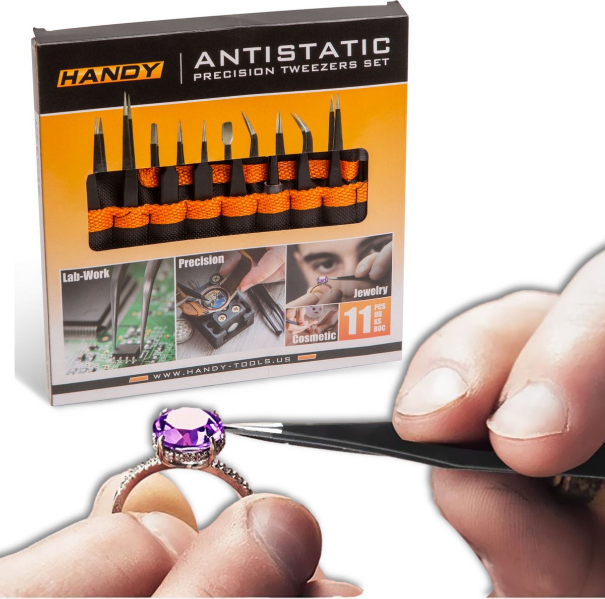 Handy - Tweezer Set - 11 delige Pincet Set Zwart - Zwarte Antistatische Pincets / Tweezers Set - Punt Beauty / DIY - BPK