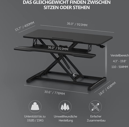 FITUEYES Verstelbare Sta-Bureau Converter Met Toetsenbordlade - Zwart