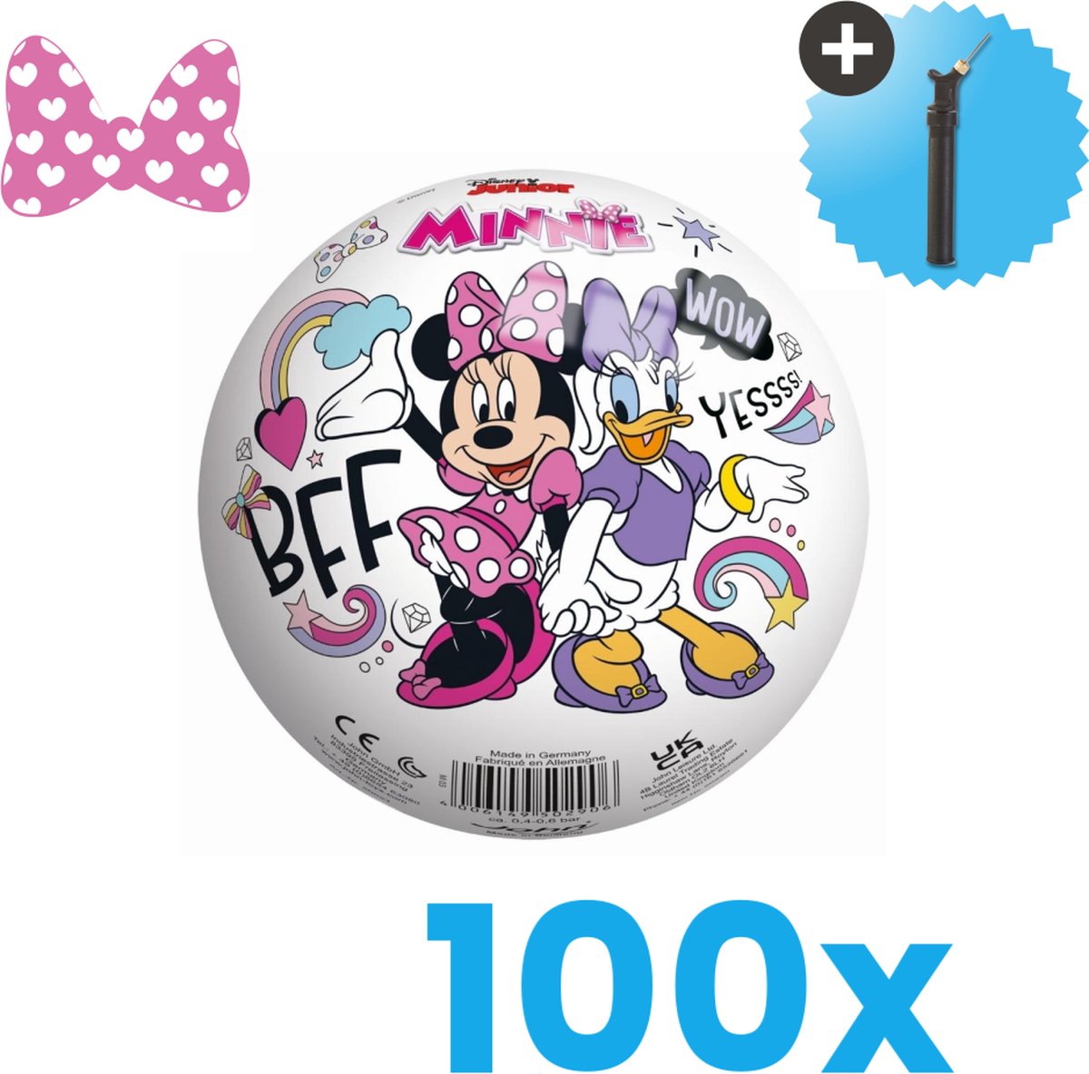 John Toys Minnie Mouse Lichtgewicht Speelgoed Bal Kinderbal 23 cm Volumebundel 100 stuks Inclusief Balpomp