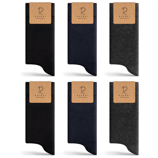 RAFRAY Sokken - Zwart-Blauw-Grijs Dunne Sokken in Cadeaubox - Premium Katoen - 6 paar - Maat 40-44