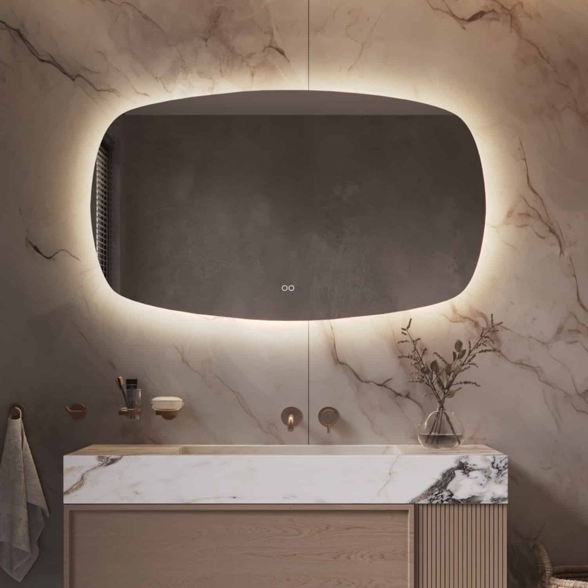 Deens ovale badkamerspiegel met indirecte verlichting, verwarming, instelbare lichtkleur en dimfunctie 120x70 cm