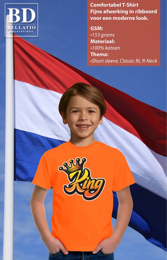 Bellatio Decorations Koningsdag t-shirt voor kinderen/jongens - King - oranje - feestkleding 134/140 - Bellatio Decorations