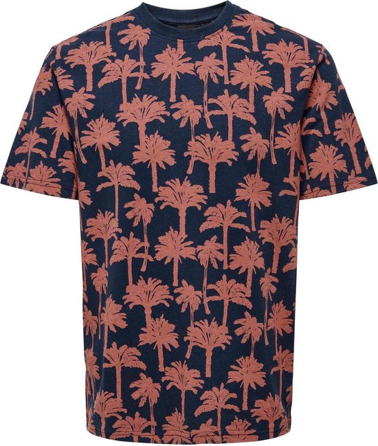 Only & Sons T-shirt Onskylen Reg Linen Palm Aop Ss Tee 22028758 Dusty Cedar Mannen Maat - XL