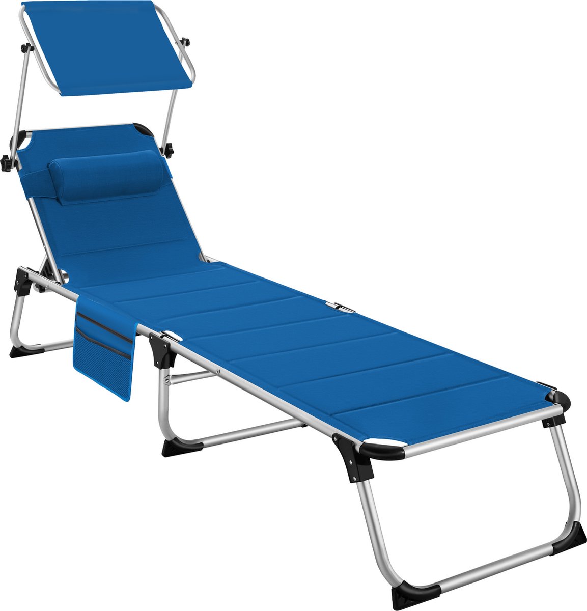 Tectake ligstoel ligbed zonnebed gestoffeerd inklapbaar blauw 220 x 60 5 x 34 cm met zijvak