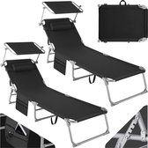 tectake® - Set van 2 ligbedden ligstoelen - 4 standen , inklapbaar -zwart - 68 x 190 x 28 cm , met zijvak