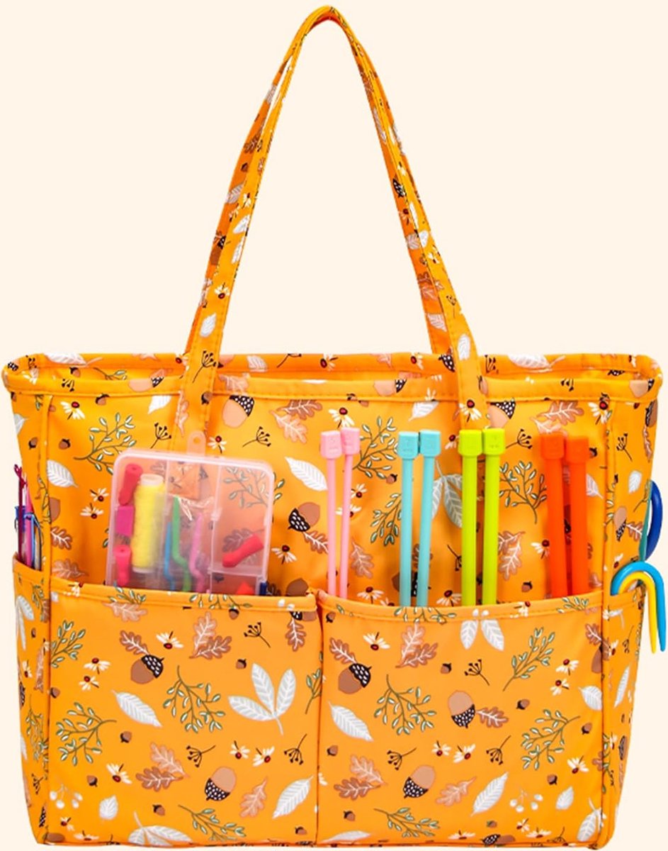 Coopay Kleine gehaakte tas, breitas, gebreide draagtas, garenopbergtas, wolhouder voor beginners, voor Amigurumi haakprojecten, garenhouder voor houdt 100 g bol garen, Bloemen, Tote