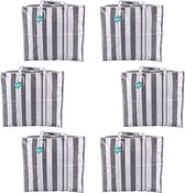 Set van 6 Boodschappentassen met Rits - Reistas met Sterke Handvatten - Zwarte&Wit Gestreepte - Opvouwbaar - 55cm x 30cm x 50cm - Plastic - 82 Liter Big Shopper
