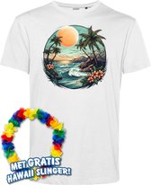 T-shirt de plage hawaïen | Toppers in concert 2024 | Club Tropicana | Chemise hawaïenne | Vêtements Ibiza | Blanc | taille S