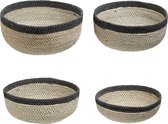 Set van 4 ronde manden in beige en zwarte jute D25