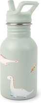 J.Børn Kinderen Roestvrijstalen Lichtgewicht Waterfles met Rietje voor School 350ml (Dinosaurussen) - Niet-geïsoleerde, Enkelwandige Eco-fles