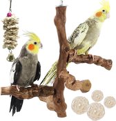 6 Stuks Natuurlijke Vogelbaars met Kauwspeelgoed - Vogelstandaard Druivenstok voor Papegaaien - Parkieten en Valkparkieten