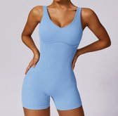 Daily Gym Jumpsuit - Maat M - Lichtblauw - Gymsuit - Fitness kleding - Sportkleding - Yogasuit