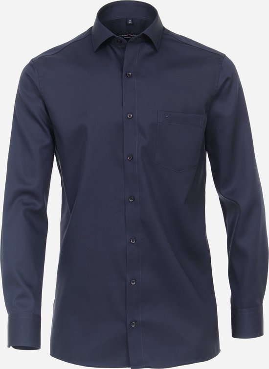 CASA MODA comfort fit overhemd - mouwlengte 7 - twill - blauw - Strijkvriendelijk - Boordmaat: 44