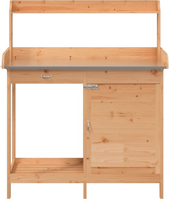 vidaXL Table de rempotage avec armoire 110,5 x 45 x 124,5 cm Bois de pin massif Marron - Table de rempotage - Tables de remportage - Table de jardin - Table de rempotage