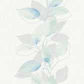 Bloemen behang Profhome 378151-GU vliesbehang licht gestructureerd met bloemen patroon glimmend groen blauw wit grijs 5,33 m2
