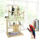 Vogelspeelplaats met 4 niveaus en speelstandaard - Natuurlijk houten loopstal met ladder