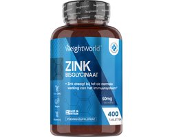 WeightWorld Zink tabletten - 25 mg Zink Bisglycinaat - 400 vegan tabletten voor meer dan 1 jaar voorraad WeightWorld Zink tabletten - 25 mg Zink Bisglycinaat - 400 vegan tabletten voor meer dan 1 jaar voorraad