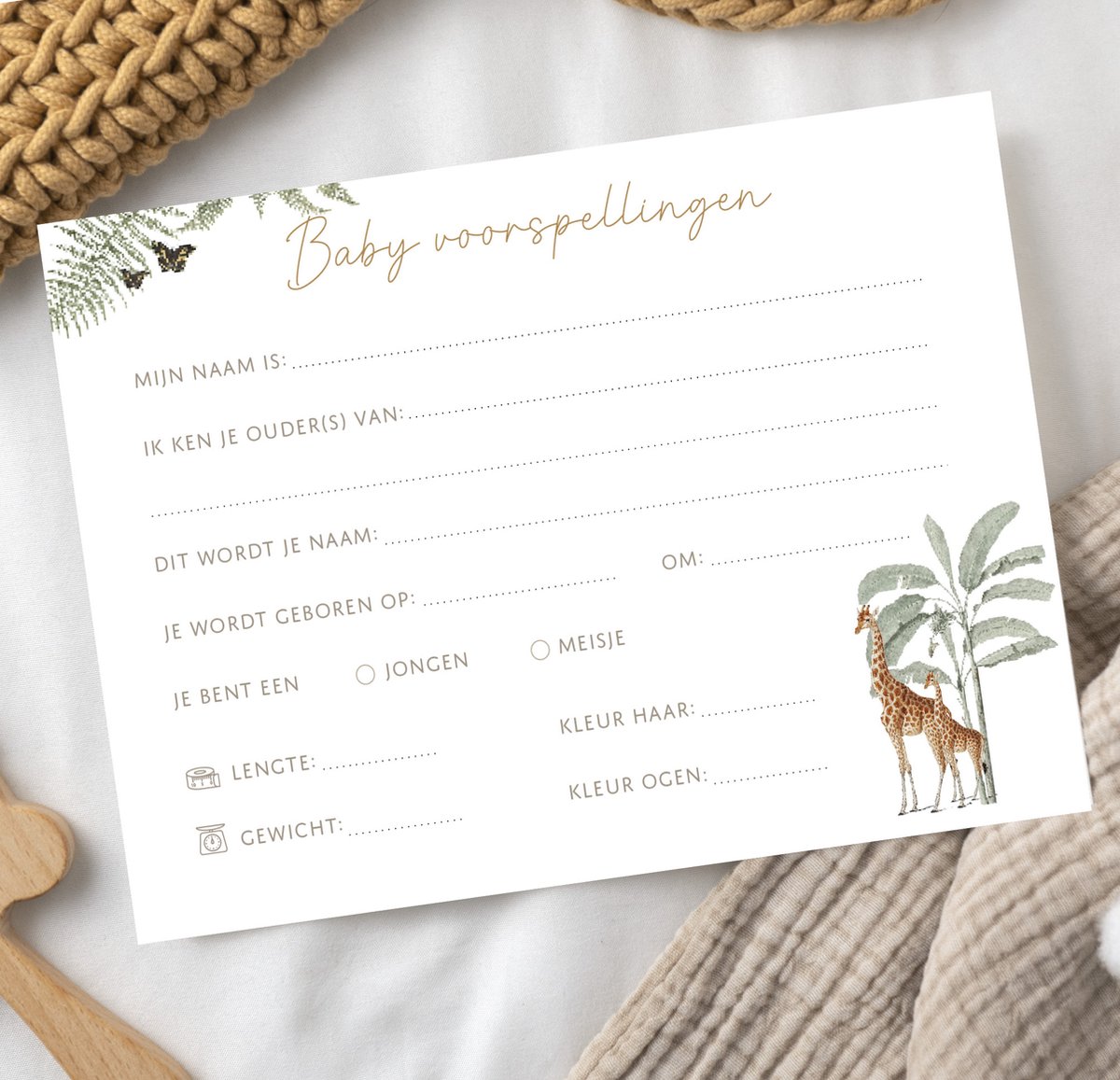 Babyshower invulkaarten 10 stuks | invulkaarten babyshower | babyshower | gender reveal | invulkaarten gender reveal | babyshower voorspellingskaarten | babyshower kaarten | babyshower spelletjes | babyshower meisje | babyshower jongen | jungle