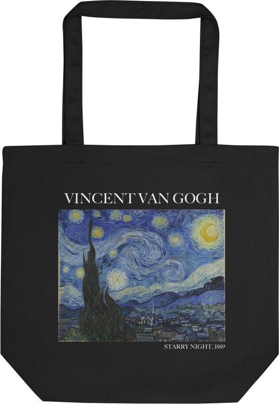 Vincent van Gogh 'Sterrennacht' ("Starry Night") Beroemde Schilderij Tote Bag | 100% Katoenen Tas | Kunst Tote Bag | Zwart