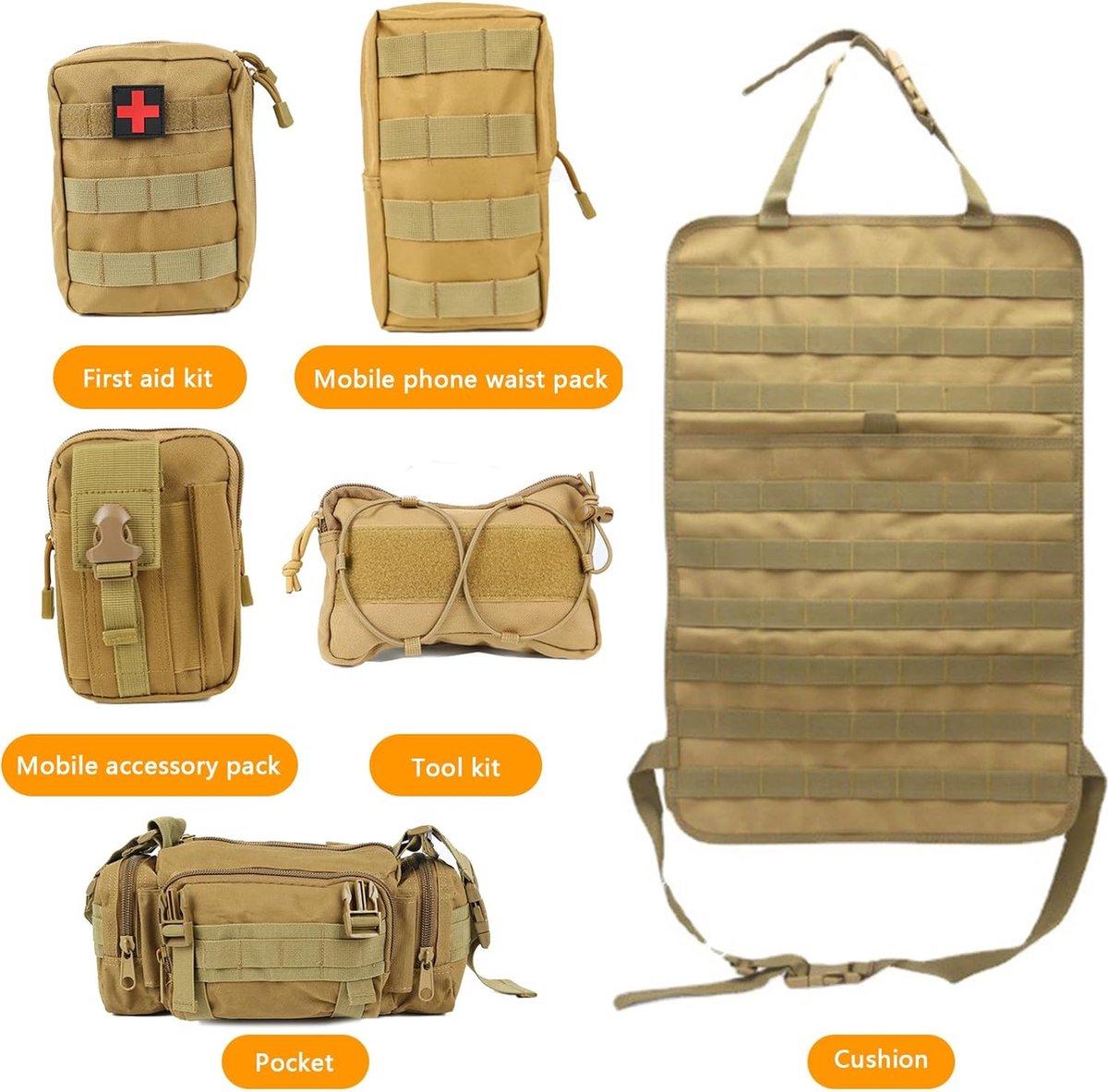 Organisateur De Siège Auto Tactique - 5 Poches Amovibles MOLLE | Rangement Voiture Universel