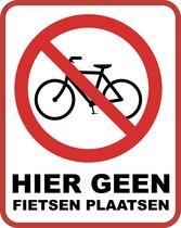 5x Sticker hier geen fietsen - Verboden voor fietsen - verbodssticker - Voor binnen en buiten - 20 cm x 25 cm