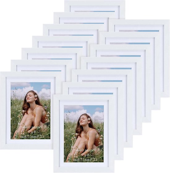 15 Fotolijsten 15 x 20 cm met Passe-Partout - Witte Houten Lijsten voor Foto's 15 x 20 of 13 x 18 cm Fotolijsten