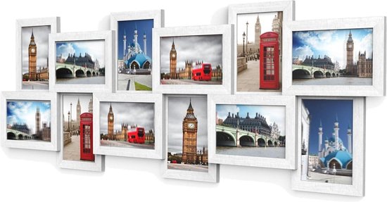 Fotolijst Collage voor 12 foto's van elk 10 x 15 cm - Montage noodzakelijk - Wit met houtnerf Fotolijsten