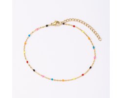 Plux Fashion Kleur Enkelbandje - Goud - 2mm/21cm + 6cm verlengstuk - Sieraden - Gold Color Ankle Bracelet - Stainless Steel - Enkelbandjes Dames - Schakel Enkelband - Sieraden Cadeau - Enkelbandje Goud - Duurzame Kwaliteit - Moederdag Cadeau