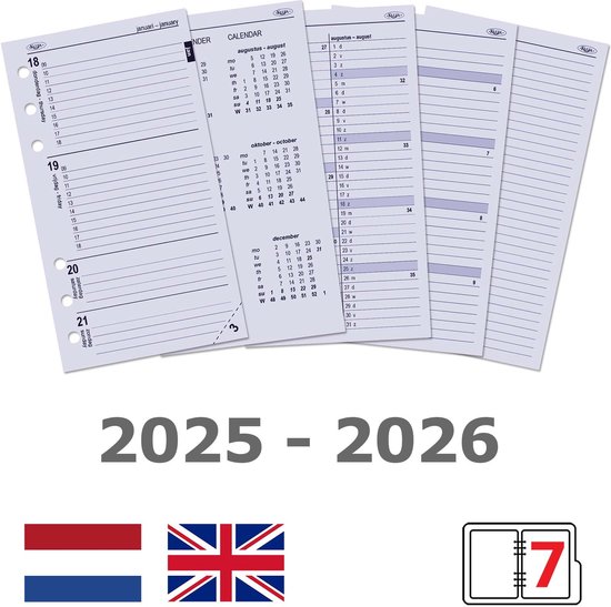 Foto: Kalpa 6217 25 26 personal 6 ringband agenda binder vulling 1 week per 2 paginas nl en 2025 26