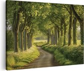 Artaza Canvas Schilderij Weg Omzoomd met Bomen - 90x60 - Wanddecoratie - Foto Op Canvas - Canvas Print