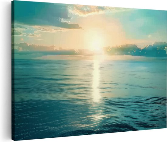 Artaza Canvas Schilderij De Zon gaat onder boven de Oceaan - Foto Op Canvas - Canvas Print