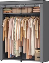 Garderobe met kledingstaven en opbergruimte voor kleding - Opvouwbaar kledingrek voor slaapkamer - Grijs - 140 x 43 x 174 cm Kledingkast