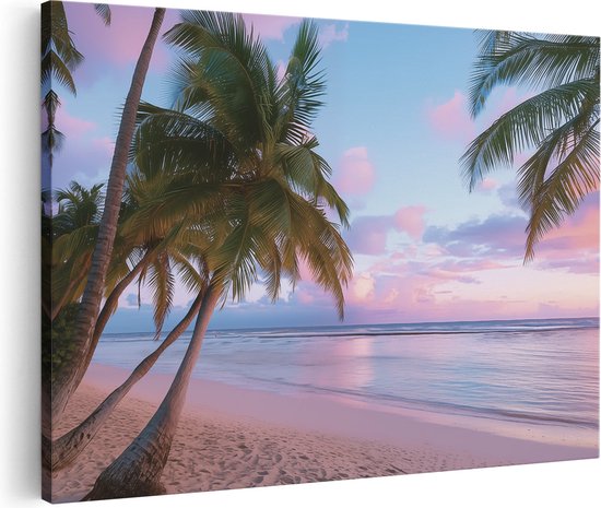 Artaza Canvas Schilderij Palmbomen op een Strand bij Zonsondergang - 60x40 - Wanddecoratie - Foto Op Canvas - Canvas Print