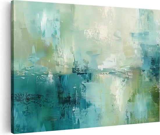 Artaza Peinture sur toile oeuvre abstraite de vert, Blauw et Wit - 60x40 - Décoration murale - Photo sur toile - Impression sur toile