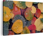 Artaza Canvas Schilderij Kleurrijke Bladeren met Waterdruppels - 30x20 - Klein - Foto Op Canvas - Canvas Print